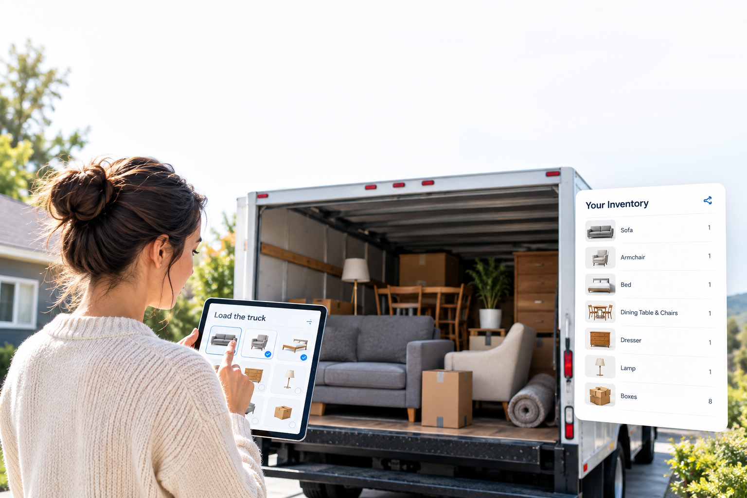 A mover checking a truck load against a shareable inventory list