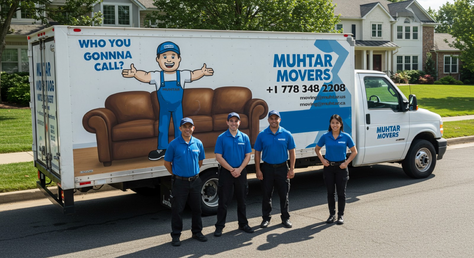 Muhtar moving crew standing with a company truck