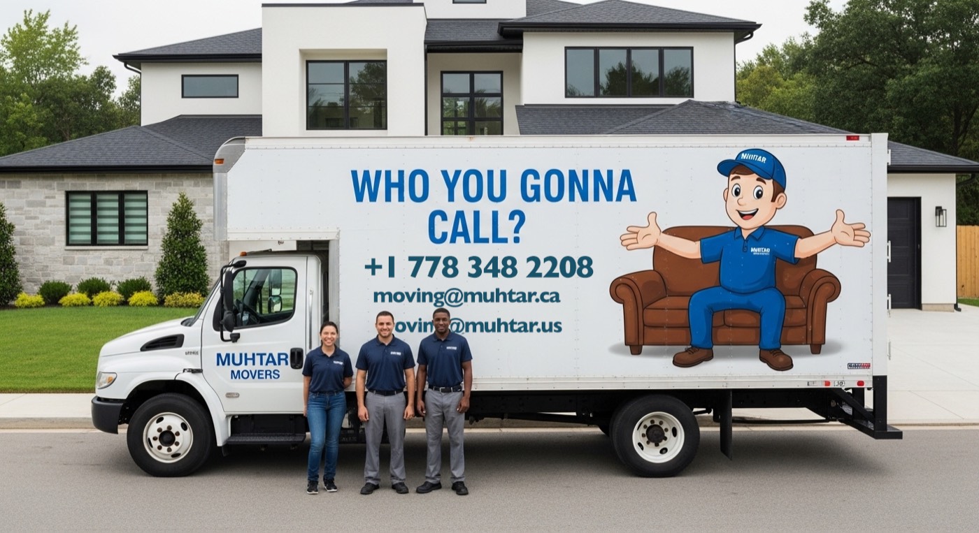 Muhtar moving truck and crew in front of a residence