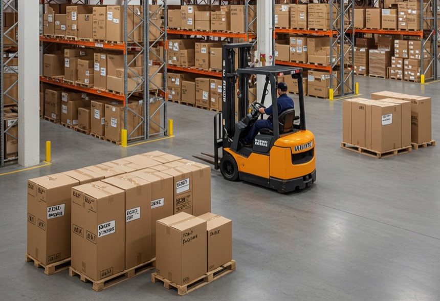 Palletized cartons ready for warehouse storage